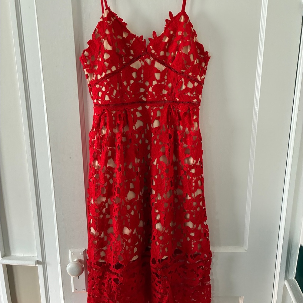 Red Lace Midi Dress